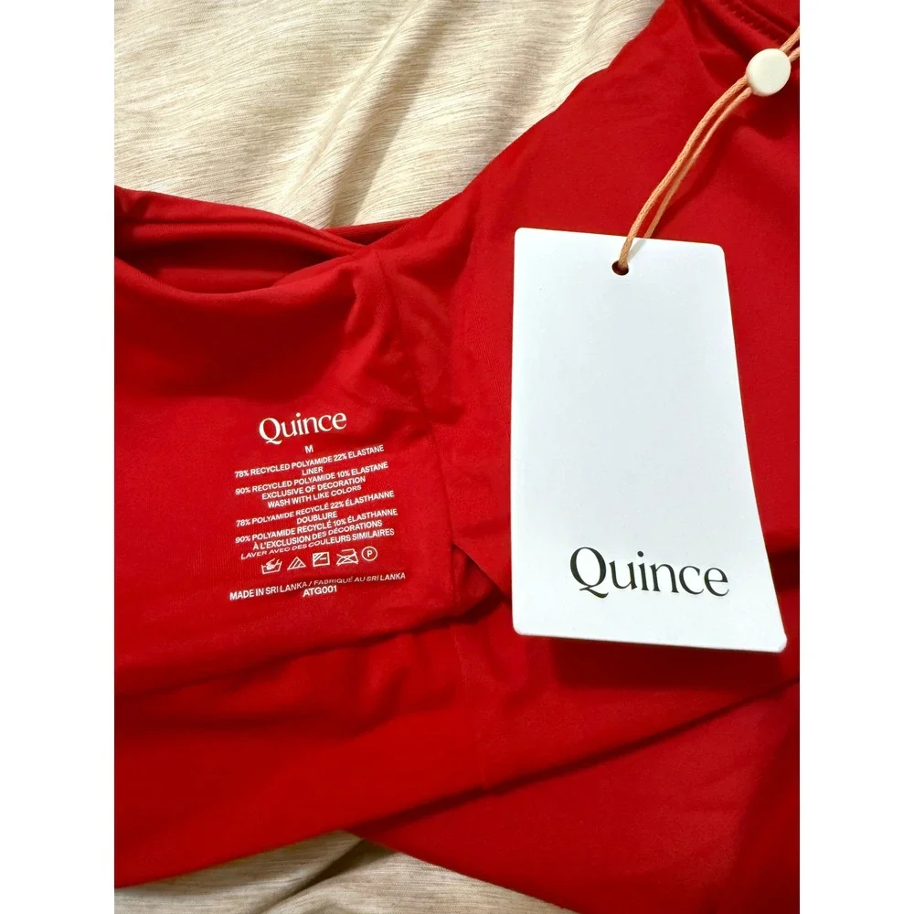 quince italian tank bikini top swimsuit in cherry red, women size medium